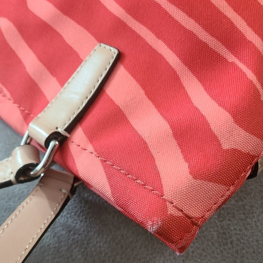 Coach Coral Orange Zebra Print Canvas & Leather Tote‎ Bag Worn Used Vtg
